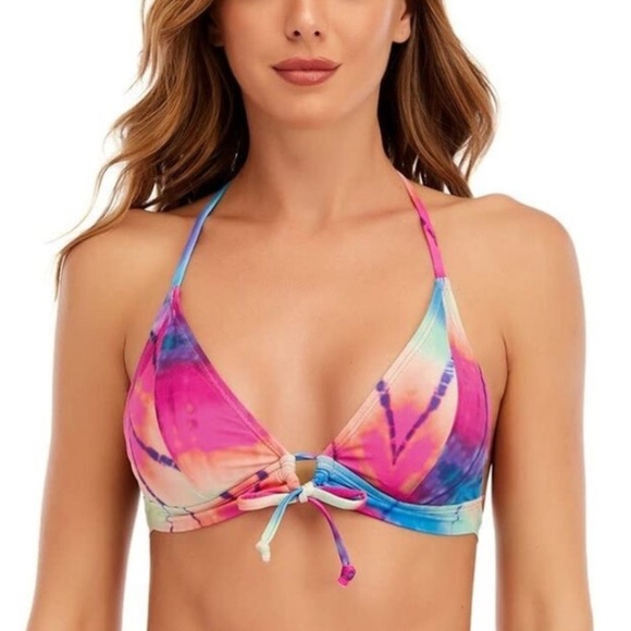 🆕 Lucky Brand Swim Bikini Halter Top Removable Cups Size Medium - Picture 1 of 8